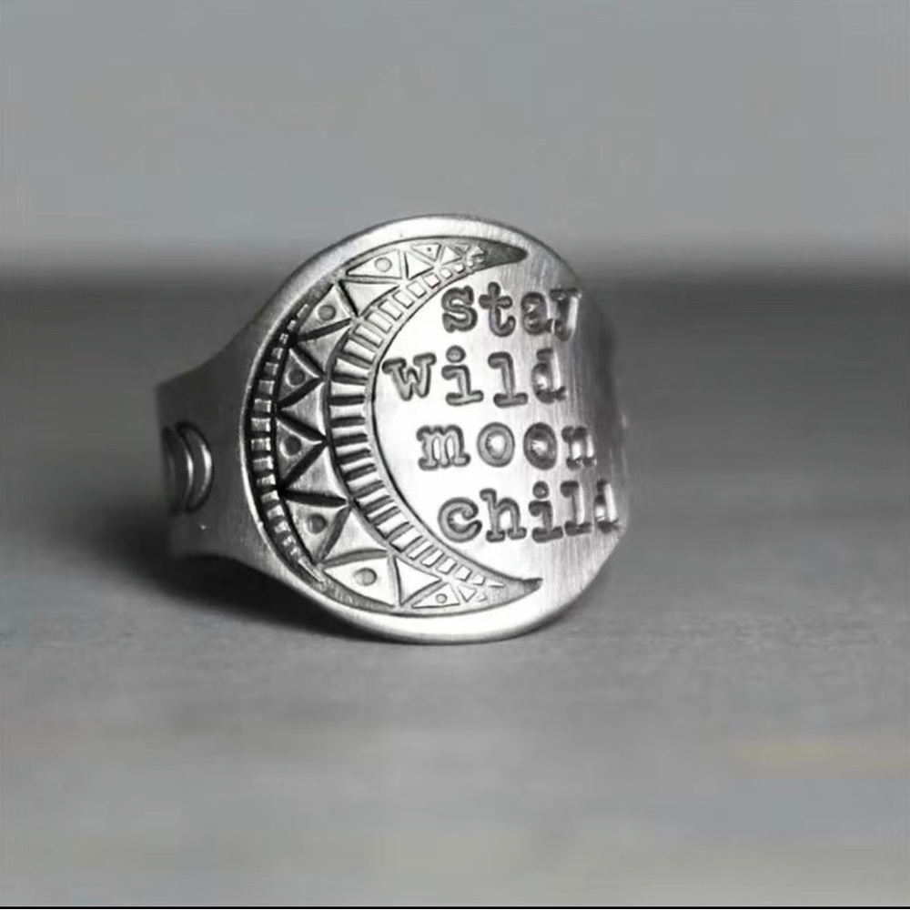 Bohemian "Stay Wild Moon Child" Silver Ring